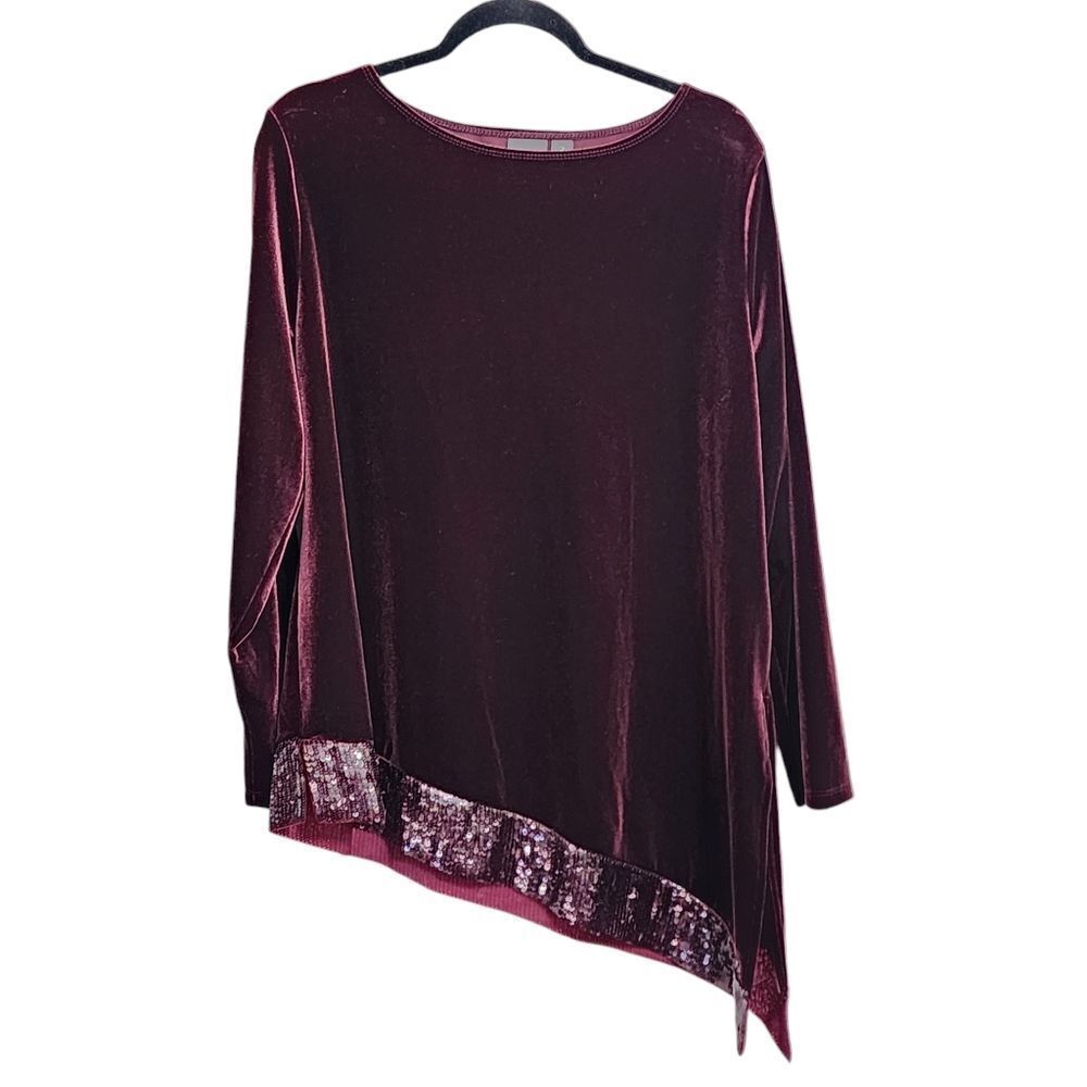 Chico's top 16 purple velvet sequin asymmetrical blouse Dressy Office Holiday